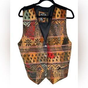 Two One Two 100% Leather Western Rodeo Cowboy Patchwork Festival Vest Size Large